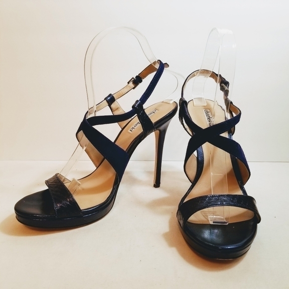 Charles David Purple Leather Strappy Ankle Heels 8 - Picture 1 of 8